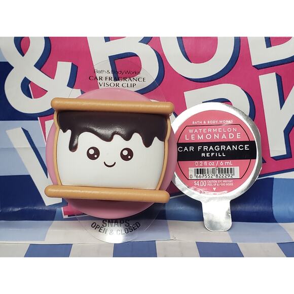 BBW Smores Car Fragrance Holder Visor Clip Watermelon Lemonade Fragrance Refill - Picture 1 of 1